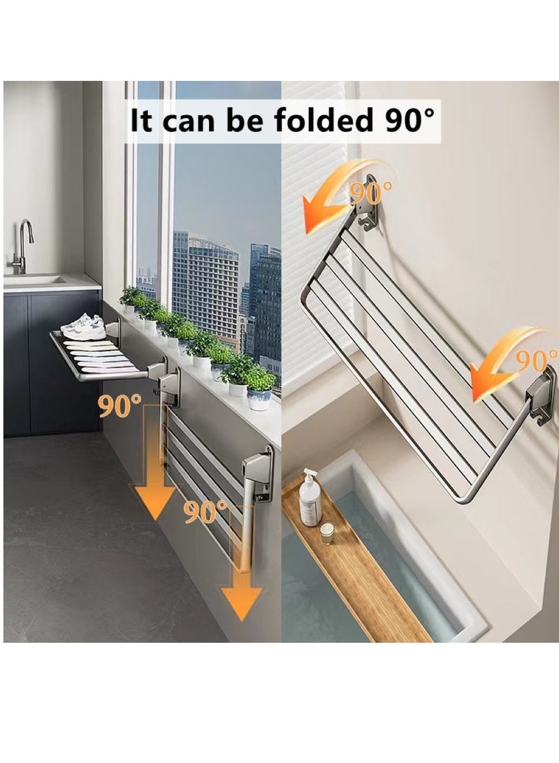 Kutis 1-Piece Balcony Clothes Dryer Foldable Clothes Drying Pole Bathroom Storage Rack Stainless Steel Gray110x32x29 cm  - Image 5