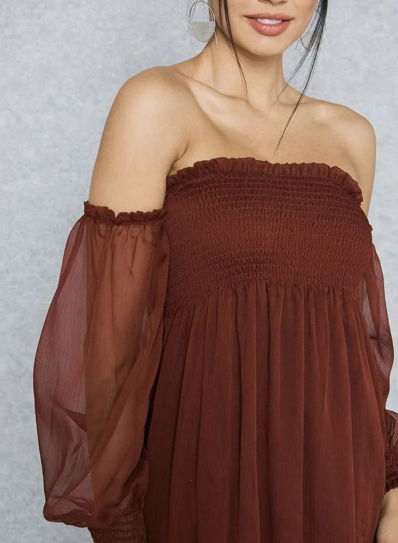 Ginger Shirred Bardot Bandeau Dress