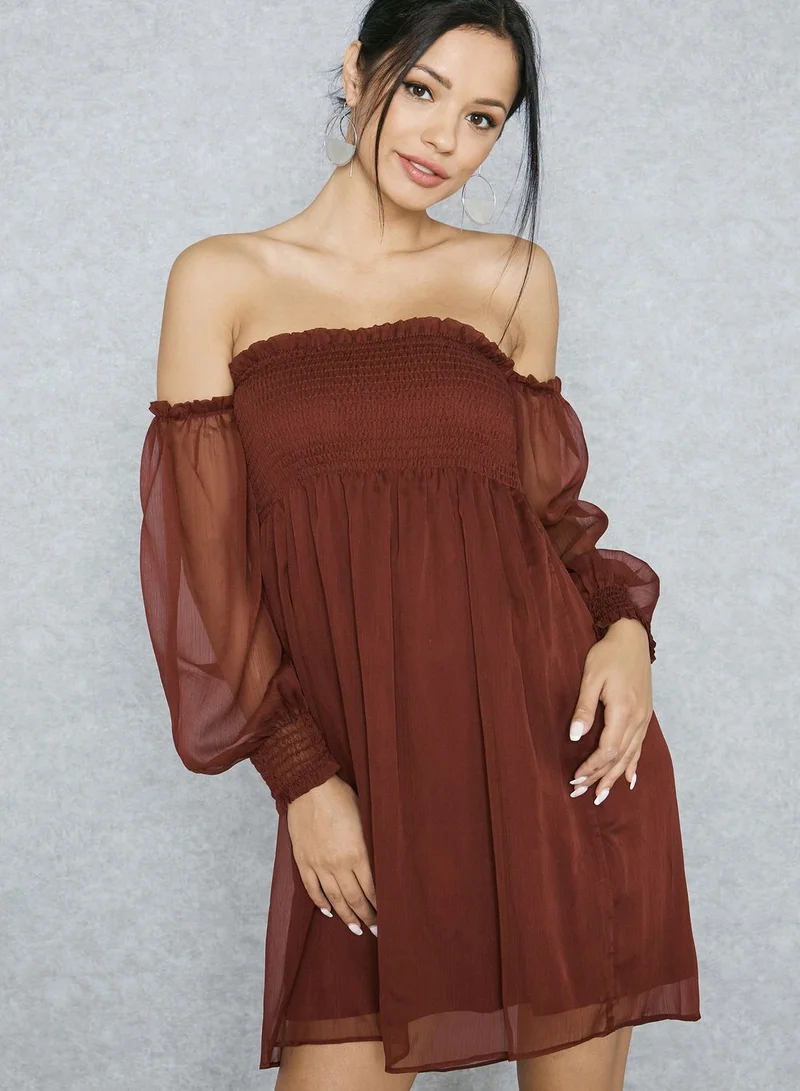 Ginger Shirred Bardot Bandeau Dress