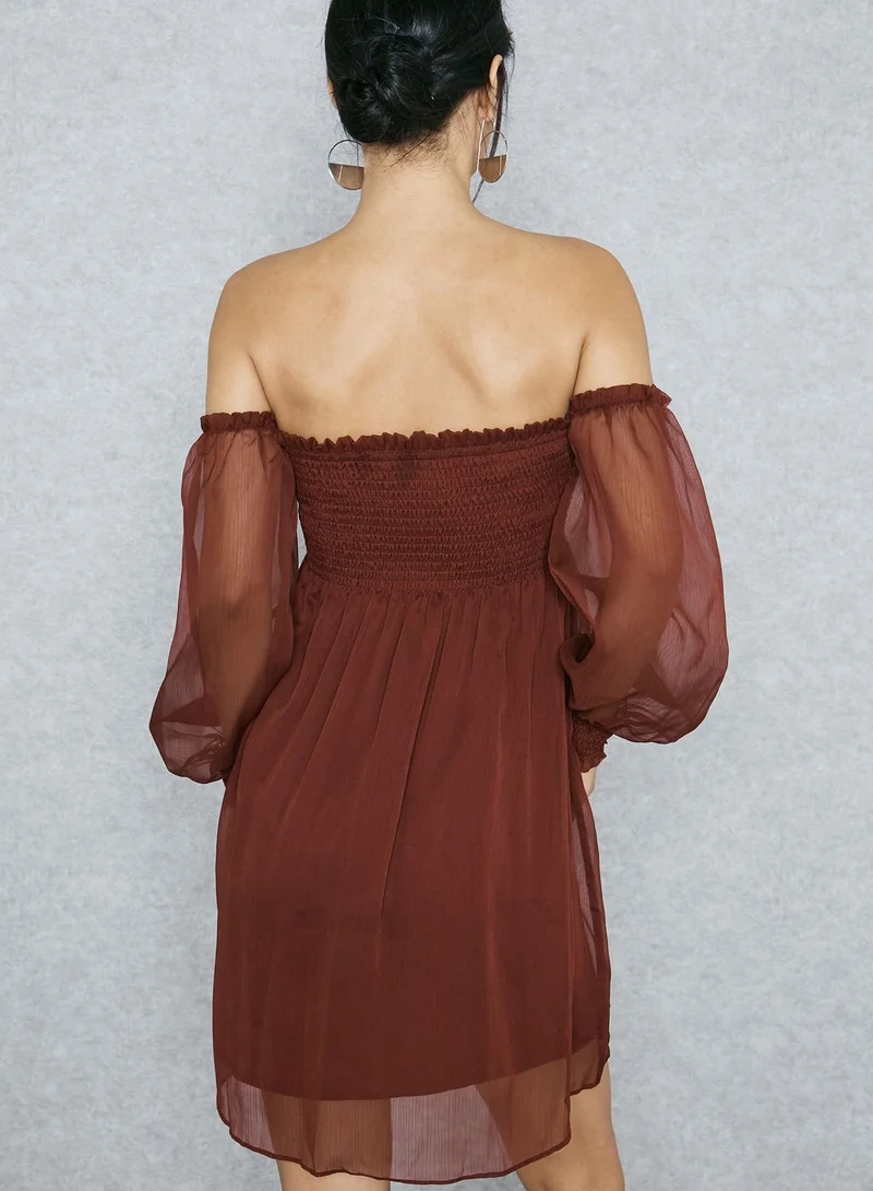 Ginger Shirred Bardot Bandeau Dress