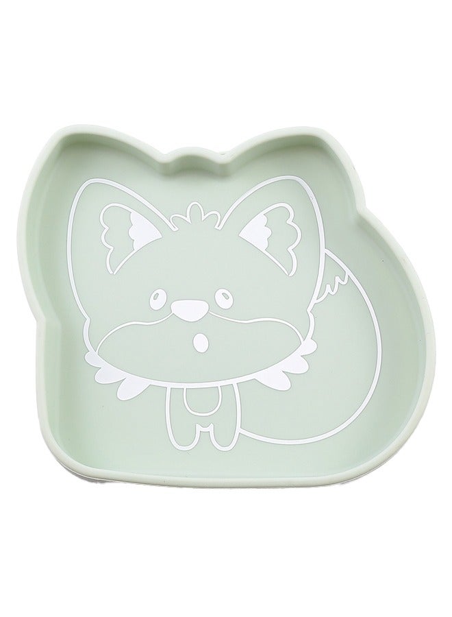 Green little fox children's silicone dining plate with sucker - Image 1