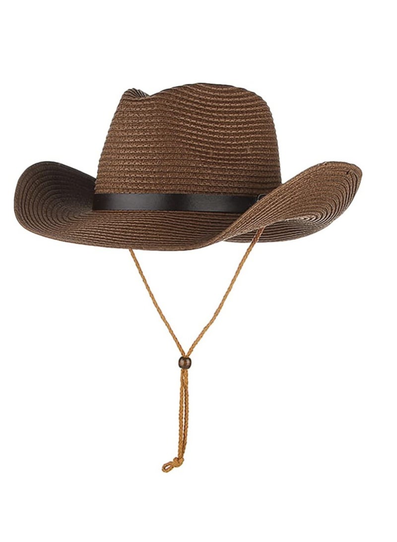 Excefore Straw Cowboy Hat for Women Men Classic Western Cowgirl Cap Foldable Sun Hat Shapeable Fedora Panama Hat Wide Brim Beach Hat - Image 1