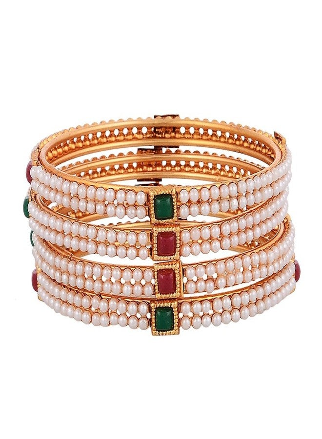 YouBella Traditional Gold Plated Pearl Bangles for Women (2.4) - Image 1