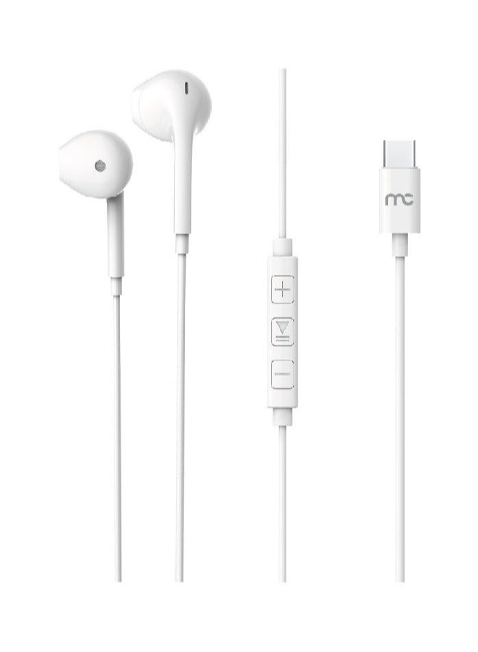 My Candy سماعات أذن سلكية من النوع C مزودة بمنفذ USB C مع ميكروفون وتحكم في مستوى الصوت، سماعات داخل الأذن لهواتف iPhone 15 Pro Max وiPad Pro/Air وSamsung باللون الأبيض - Image 1