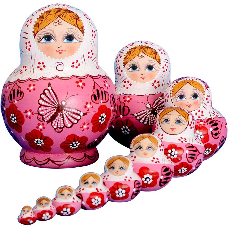 YAKELUS Russian Nesting Dolls for Kids Matryoshka Doll 10pcs Handmade - Image 2