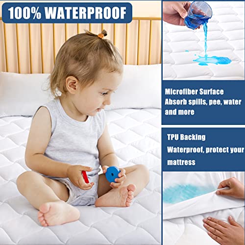 JamRest Twin XL Size Quilted Fitted Mattress Pad, Waterproof Breathable Cooling Mattress Protector, Stretches up to 21 Inches Deep Pocket Hollow Cotton Alternative Filling Noiseless Mattress Cover - Image 2