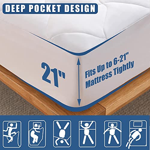 JamRest Twin XL Size Quilted Fitted Mattress Pad, Waterproof Breathable Cooling Mattress Protector, Stretches up to 21 Inches Deep Pocket Hollow Cotton Alternative Filling Noiseless Mattress Cover - Image 4