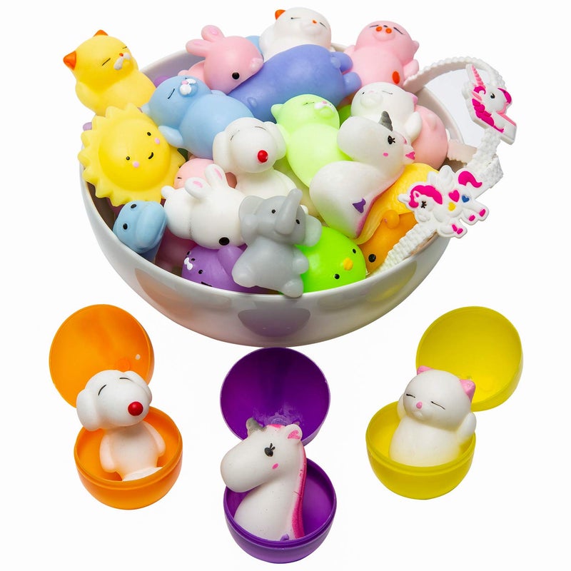 BYDOOO BD Claw Machine Prizes Toys Refill for Kids  3X Surprise Eggs Easter Basket Stuffers Easter Egg Fillers Mochi Squishies 16pcs Mini Kawaii Cat Stress Relief Unicorn Party Favors Girls Classroom Prize - Image 3