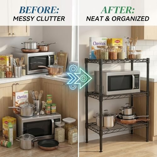 STORACK Compact 3-Tier Heavy Duty Storage Rack | 300kg Load Capacity | Adjustable Shelves | Easy No-Tool Assembly | 60L x 35W x 85H CM | Space Saving Black Storage Unit for Home & Kitchen - Image 5