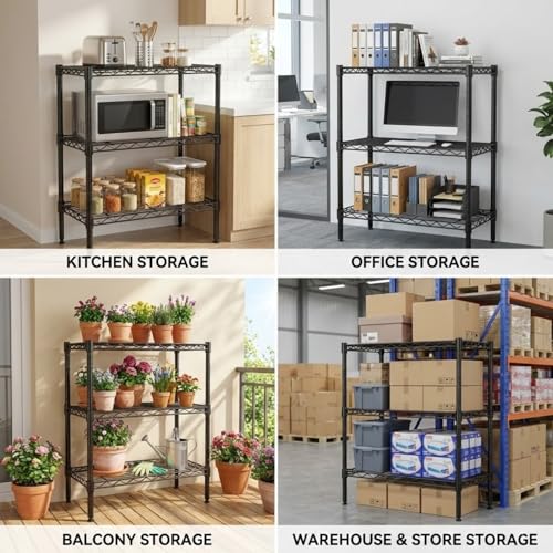 STORACK Compact 3-Tier Heavy Duty Storage Rack | 300kg Load Capacity | Adjustable Shelves | Easy No-Tool Assembly | 60L x 35W x 85H CM | Space Saving Black Storage Unit for Home & Kitchen - Image 3