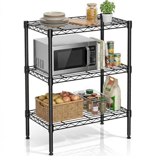 STORACK Compact 3-Tier Heavy Duty Storage Rack | 300kg Load Capacity | Adjustable Shelves | Easy No-Tool Assembly | 60L x 35W x 85H CM | Space Saving Black Storage Unit for Home & Kitchen - Image 1