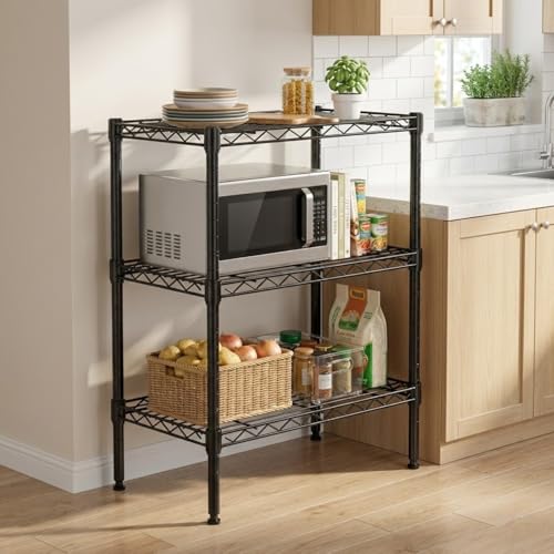 STORACK Compact 3-Tier Heavy Duty Storage Rack | 300kg Load Capacity | Adjustable Shelves | Easy No-Tool Assembly | 60L x 35W x 85H CM | Space Saving Black Storage Unit for Home & Kitchen - Image 2