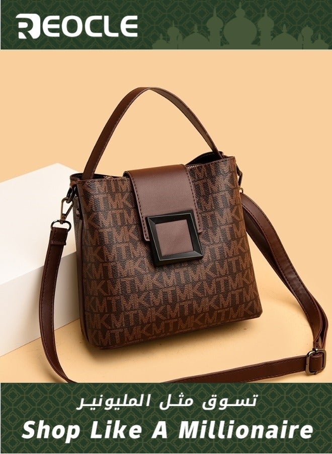 ريوكل حقائب يد نسائية حقائب يد جلدية نباتية حقيبة يد كاجوال مزيفة كلاسيكية عتيقة حقيبة كتف بسيطة بمقبض علوي - Image 1
