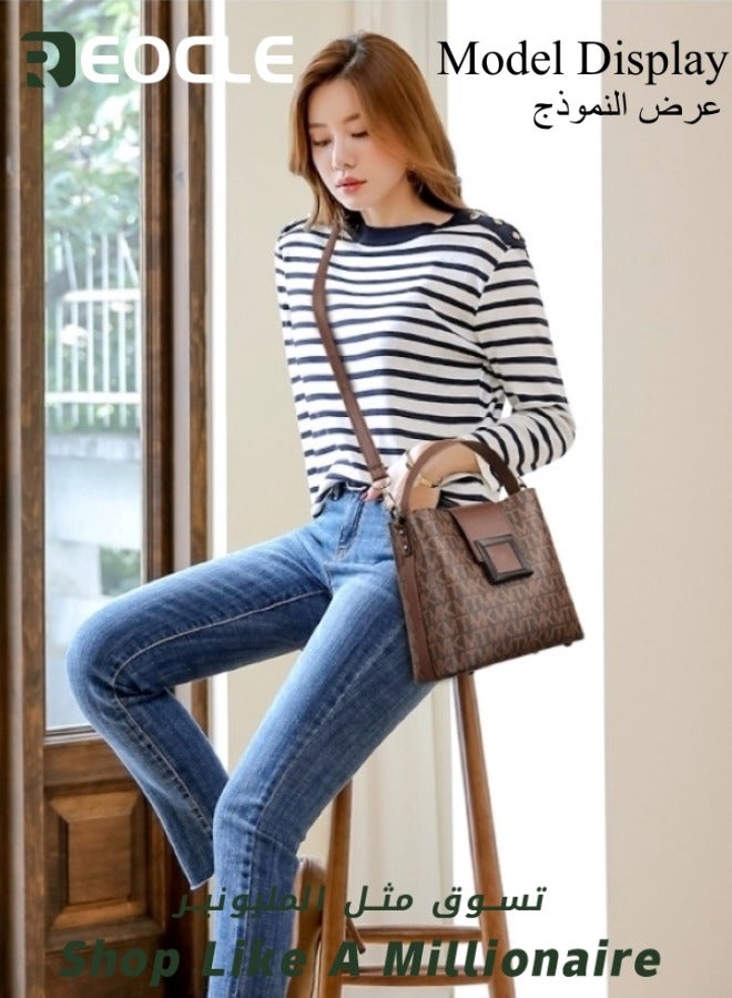 ريوكل حقائب يد نسائية حقائب يد جلدية نباتية حقيبة يد كاجوال مزيفة كلاسيكية عتيقة حقيبة كتف بسيطة بمقبض علوي - Image 4