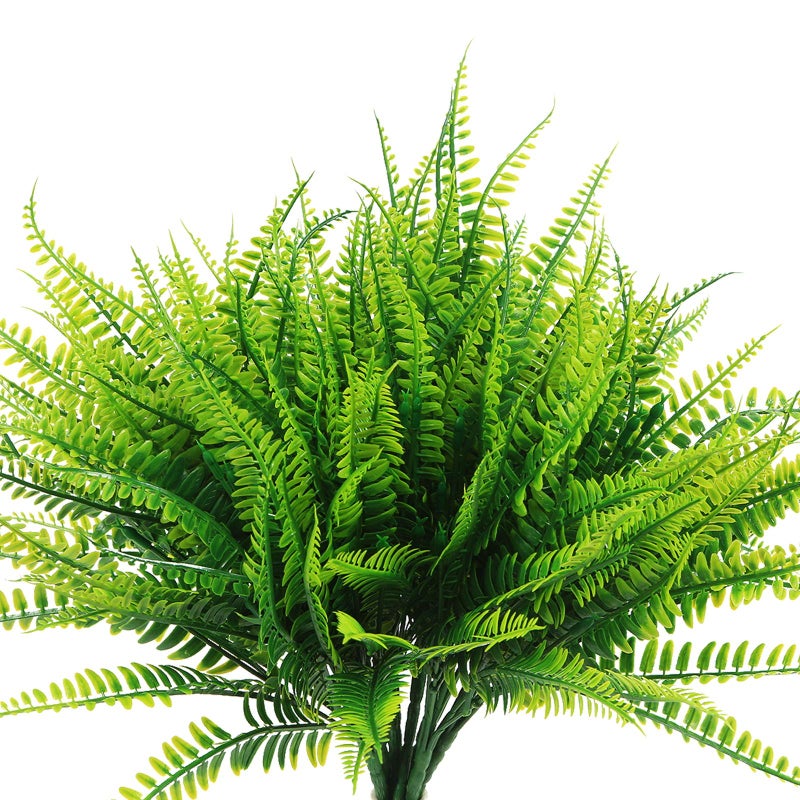 Coreland 8 Pcs Fake Plants Outdoors - Ferns Artificial Plants for Outdoor Ferns Lifelike Boston Faux Fern Stems Indoor UV Resistant Outdoor Plants Artificial for Porch Greenery Decor - Image 1