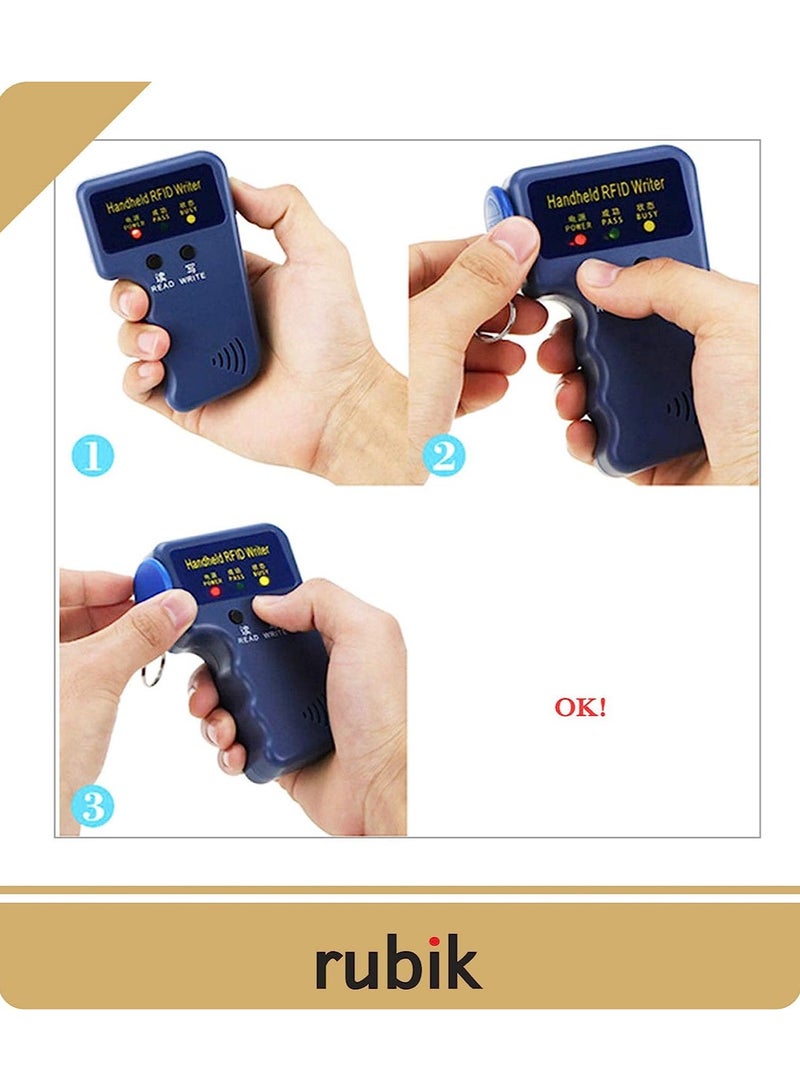 Rubik 125 KHz Handheld RFID ID Card Copier/Reader/Writer Duplicator Programmer with Writable 6pcs T5577 125khz ID Access Cards and 6pcs Keychains Tags  - Image 2