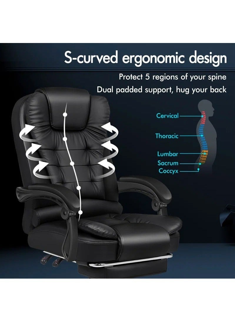 إج Ergonomic Office Desk Computer Chair PU Leather Swivel Adjustable Height High-Back Reclining Chair with Two Points Massage - Image 4