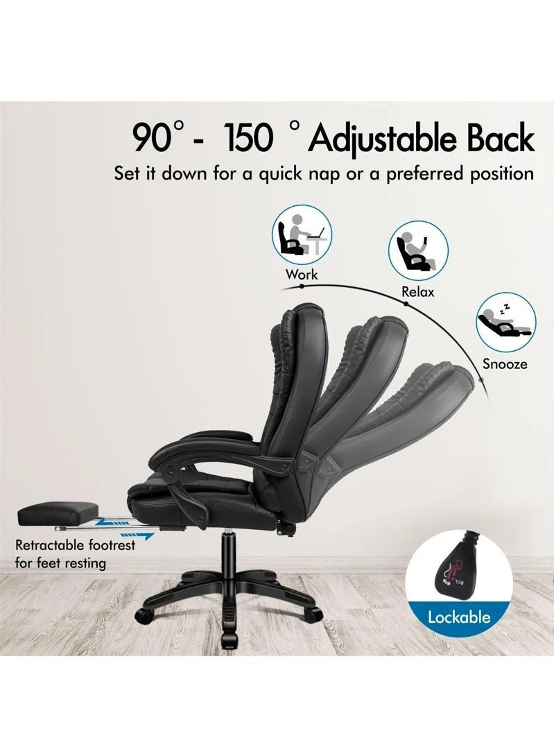 إج Ergonomic Office Desk Computer Chair PU Leather Swivel Adjustable Height High-Back Reclining Chair with Two Points Massage - Image 5