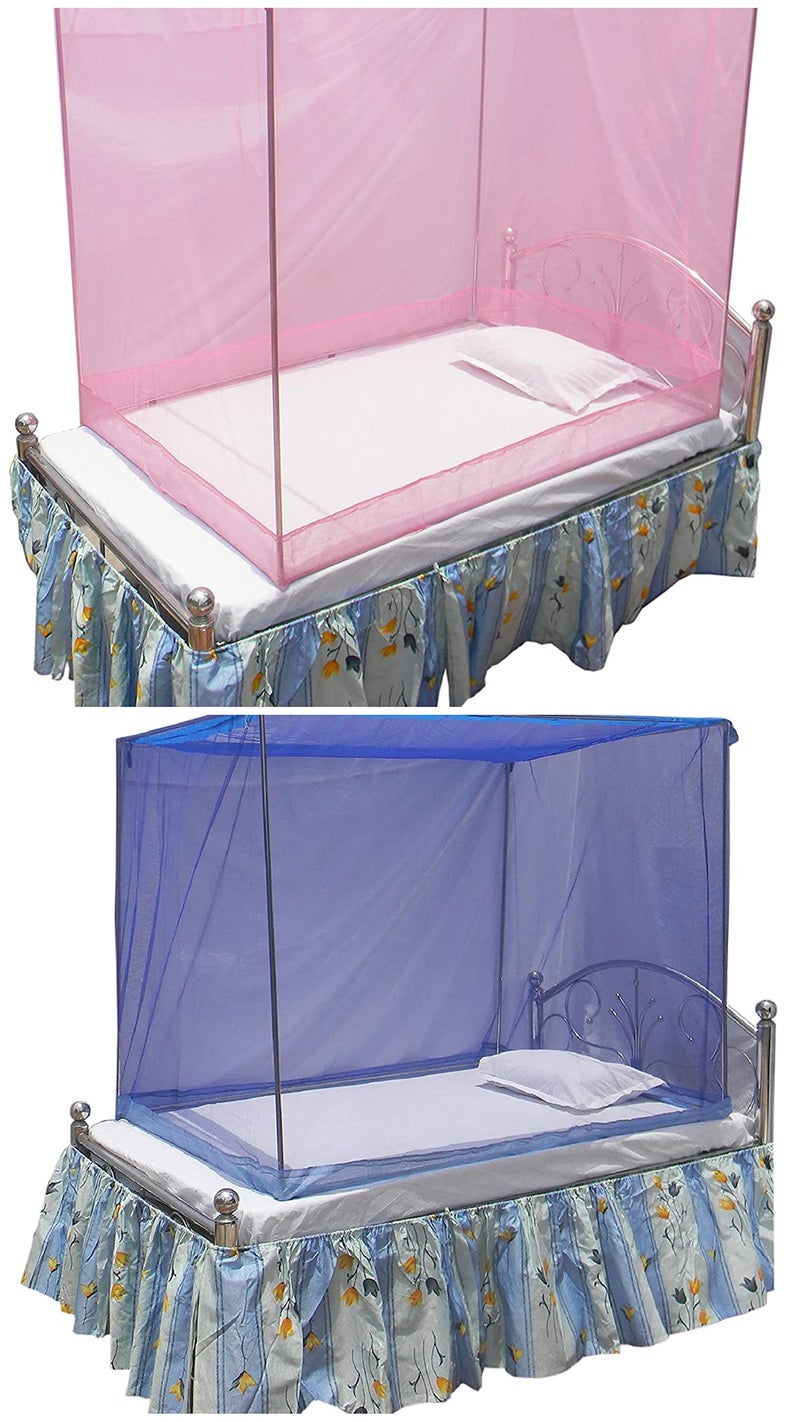 Neekshaa Combo Pack of 2 Mosquito Net for Single Bed Polyester Mosquito Net for Baby | Bedroom | Family_Size-6x3 FT_Color-Pink,Blue - Image 1