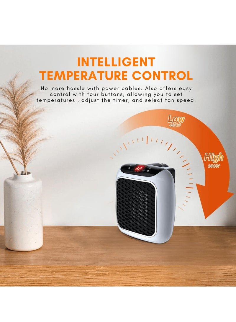 إيفرين مدفأة محمولة مثبتة على الحائط، مع جهاز تحكم عن بعد، تقنية سيراميك PTC 800 وات، تسخين سريع، تحكم باللمس، حماية Oerheart، مادة مقاومة اللهب Vo (رمادي) - Image 2