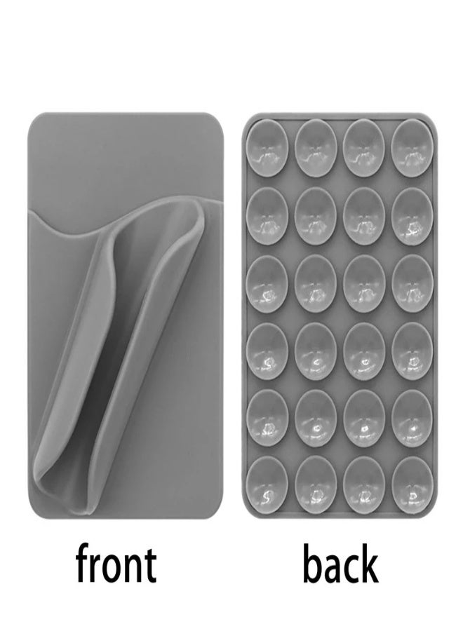 ارواق حامل أحمر شفاه وبطاقة 2 في 1 من السيليكون للهواتف المحمولة - حامل بكوب شفط، ملمع شفاه محمول ومنظم بطاقات لجميع الهواتف، رمادي - Image 1
