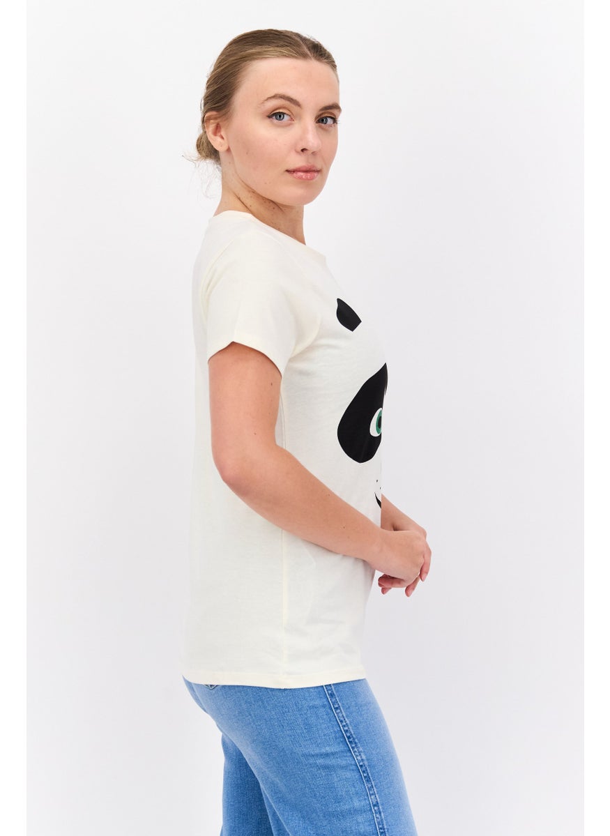 Kung Fu Panda - Women Round Neck Short Sleeves Graphic Print T-Shirt, Off White - Image 1