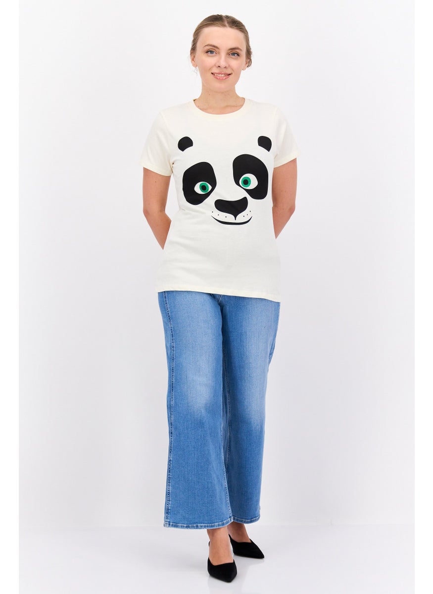 Kung Fu Panda - Women Round Neck Short Sleeves Graphic Print T-Shirt, Off White - Image 1