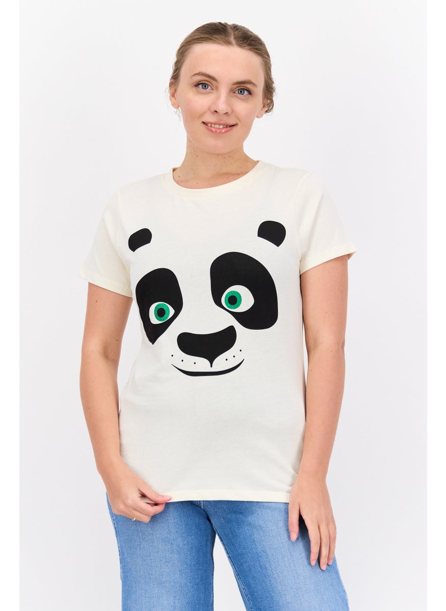 Kung Fu Panda - Women Round Neck Short Sleeves Graphic Print T-Shirt, Off White - Image 1
