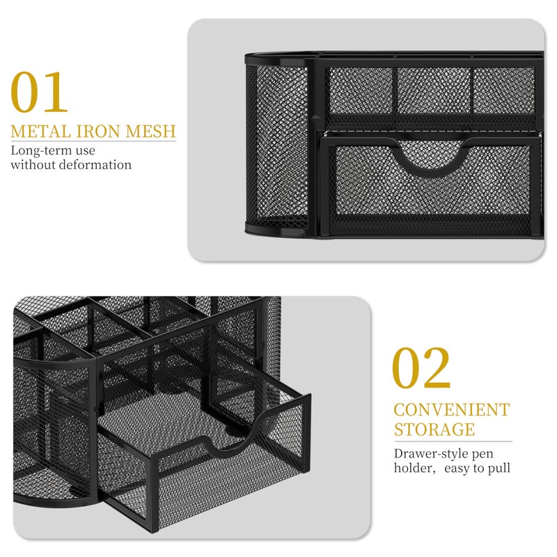 SUPEASY Mesh Desk Organizer, Desk Accessories & Workspace Organizers with Drawers, Pencil Holder for Desk with 9 Compartments for Office Supplies, 8.6 x 4.3 x 4.1 Inch, Black - Image 5