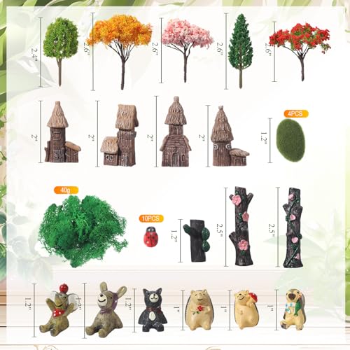 Canlierr 58 Pcs Miniature Garden Set Flower Angel Fairy House Animals Trees Diorama Supplies Fairy Village Mini Terrarium Figurines Micro Landscape Ornaments for DIY Garden Decor Succulent Dollhouse Craft - Image 3