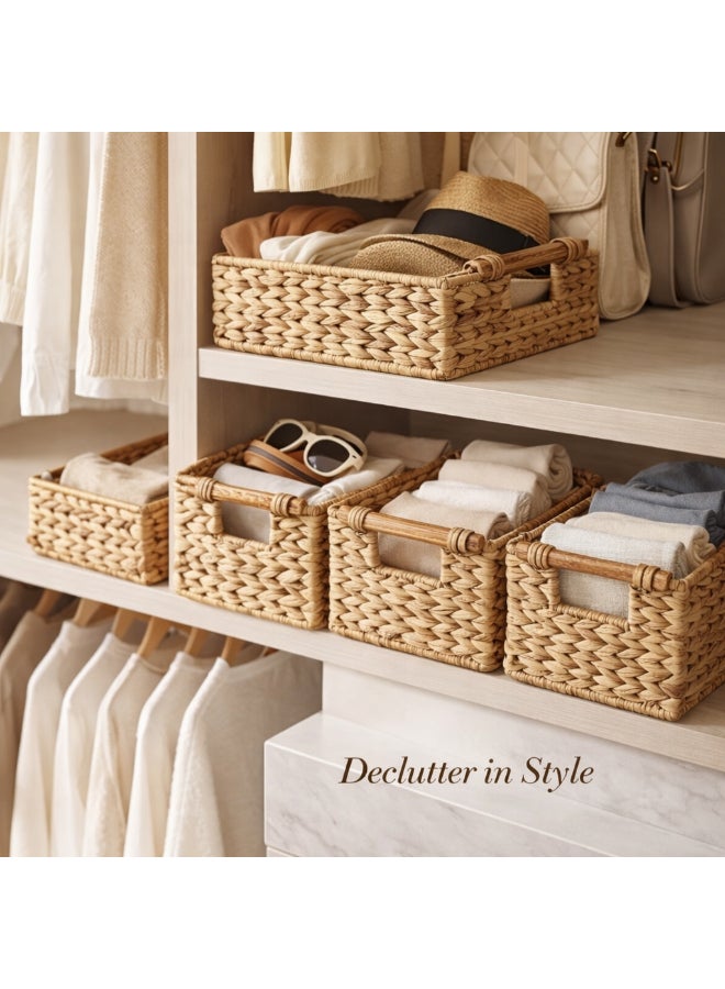 Homesmiths Hand-Woven Water Hyacinth Storage Basket with Rattan Handles – L 26 x B 17 x H 11 cm Small, Woven Organizer Bin for Living Room, Bedroom, Bathroom, Closet & Home Storage - Image 5