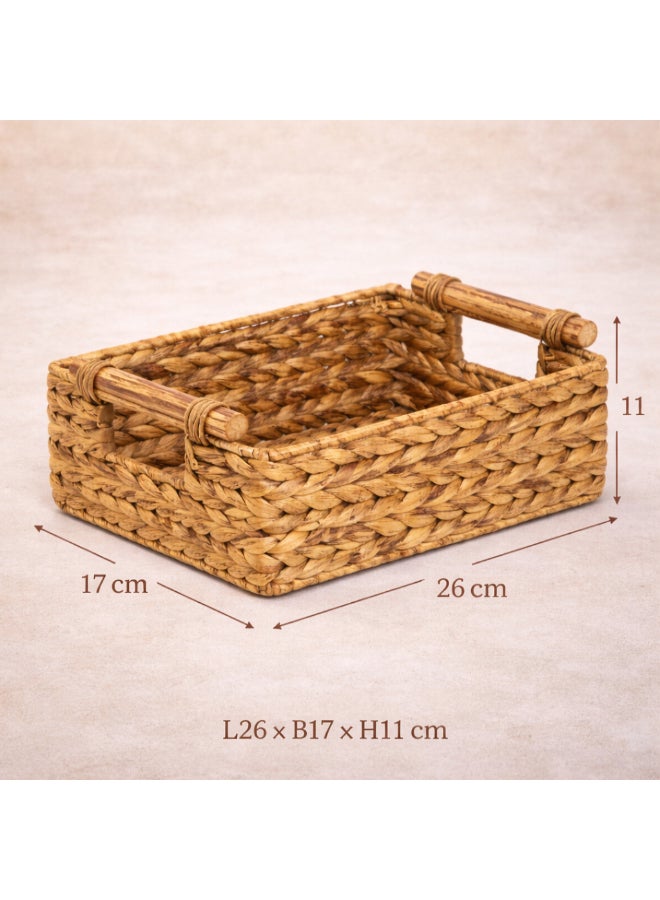 Homesmiths Hand-Woven Water Hyacinth Storage Basket with Rattan Handles – L 26 x B 17 x H 11 cm Small, Woven Organizer Bin for Living Room, Bedroom, Bathroom, Closet & Home Storage - Image 2