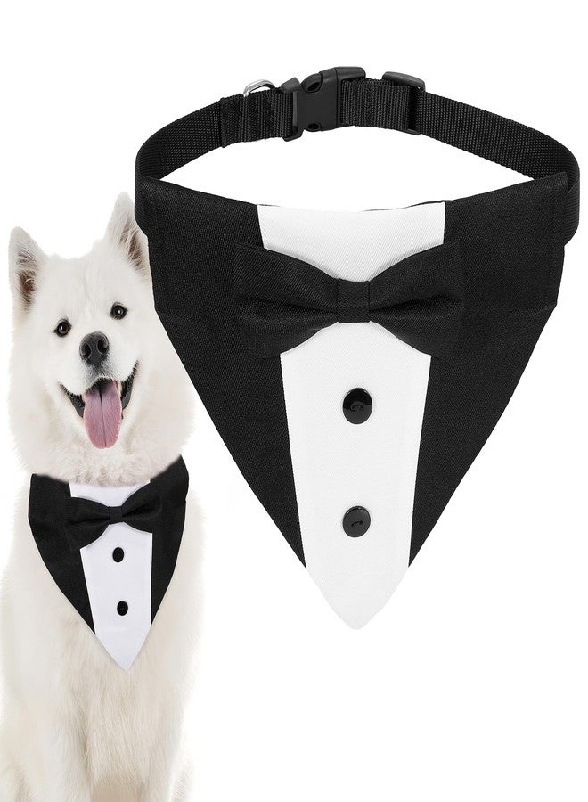 WHIPPY Tuxedo Bandana Collar with Bow Tie Pet Wedding Tux Formal Costumes Engagement Birthday Pets Suit Outfit for Dog Cat - Image 1