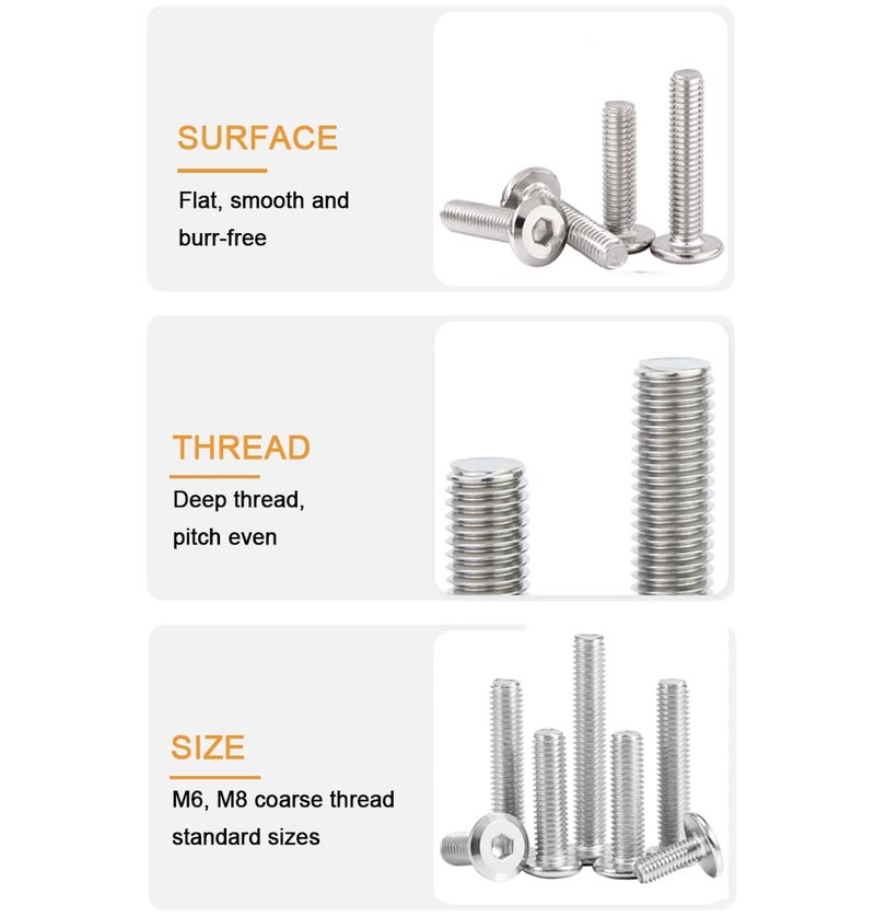 binifiMux 10pcs M6 x 30mm Rivet Countersunk Socket Cap Bolts Screws Connecting 304 Stainless Steel - Image 3