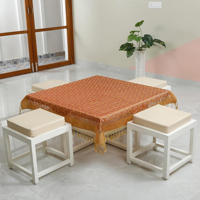 Colovila Kora Cutwork Jacquard Silk Slightly Transparent Table ClothCover 44 x 44 Inches 110x 110 cms for Centre Table and 24 Seater CoffeeTea Table Red - Image 2