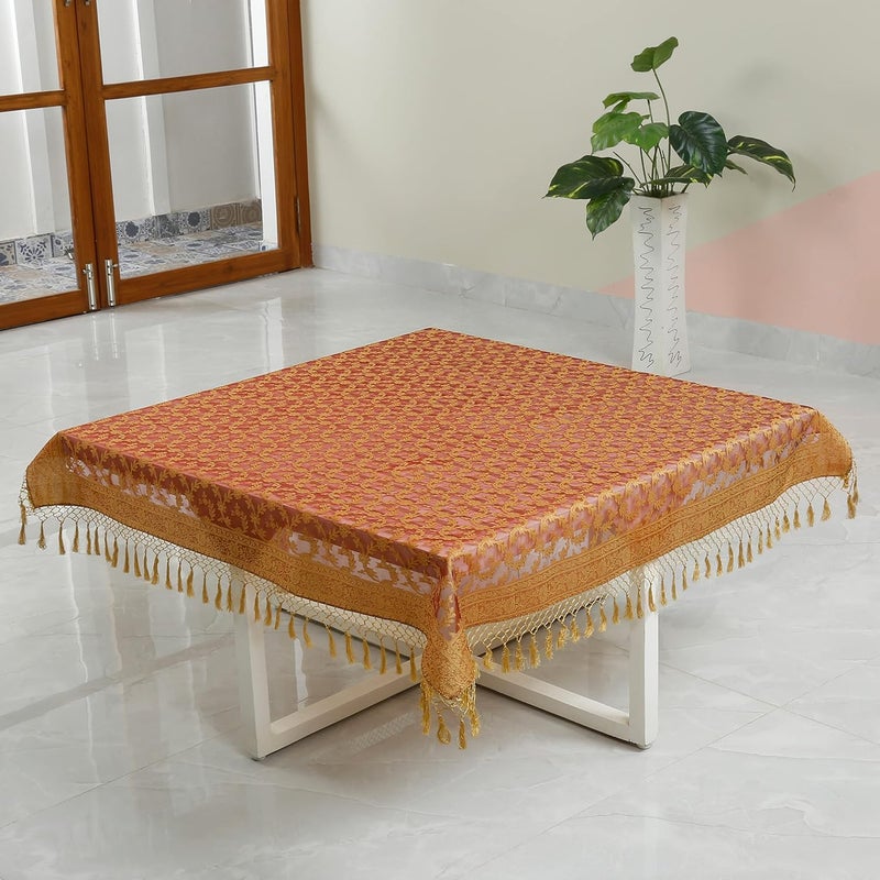 Colovila Kora Cutwork Jacquard Silk Slightly Transparent Table ClothCover 44 x 44 Inches 110x 110 cms for Centre Table and 24 Seater CoffeeTea Table Red - Image 3