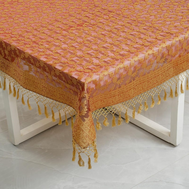 Colovila Kora Cutwork Jacquard Silk Slightly Transparent Table ClothCover 44 x 44 Inches 110x 110 cms for Centre Table and 24 Seater CoffeeTea Table Red - Image 1