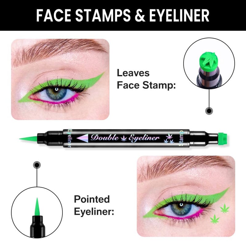 evpct 7Pcs Colored Eye Liners Face Stamp Cosplay Gothic Makeup Set Kit Accessories, Black Brown Purple Blue Red Pink Green Stamps Eyeliner, Star Flowers Heart Moon Triangle Lightning Butterfly Stamp - Image 3