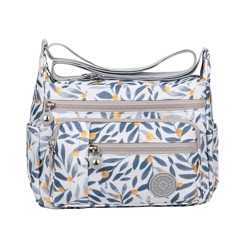 MISTYCDEP Crossbody Bags for Women, Girls - Stylish Shoulder Sling Bag with Adjustable Strap, Travel Casual Messenger Purse (White Grey Leaf) - Image 1