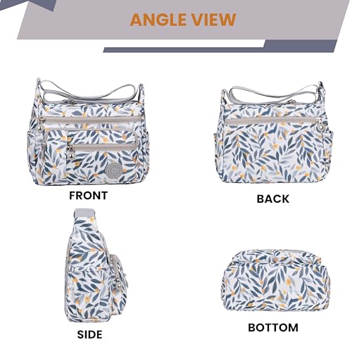 MISTYCDEP Crossbody Bags for Women, Girls - Stylish Shoulder Sling Bag with Adjustable Strap, Travel Casual Messenger Purse (White Grey Leaf) - Image 5
