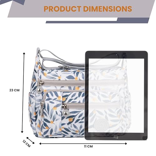 MISTYCDEP Crossbody Bags for Women, Girls - Stylish Shoulder Sling Bag with Adjustable Strap, Travel Casual Messenger Purse (White Grey Leaf) - Image 2