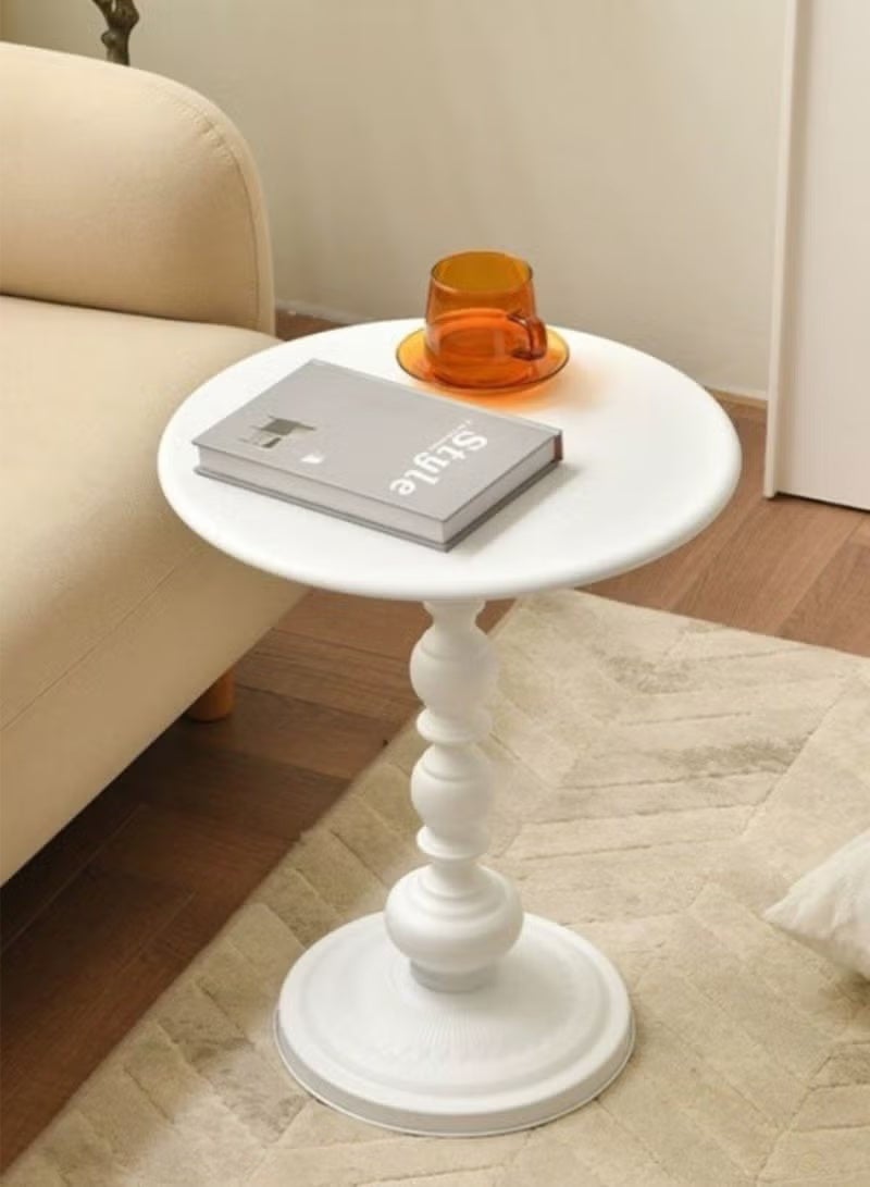 EXCLIFE American sofa side table iron retro bedside antique small round table balcony small coffee table design living room minimalist corner table high gloss white - Image 1