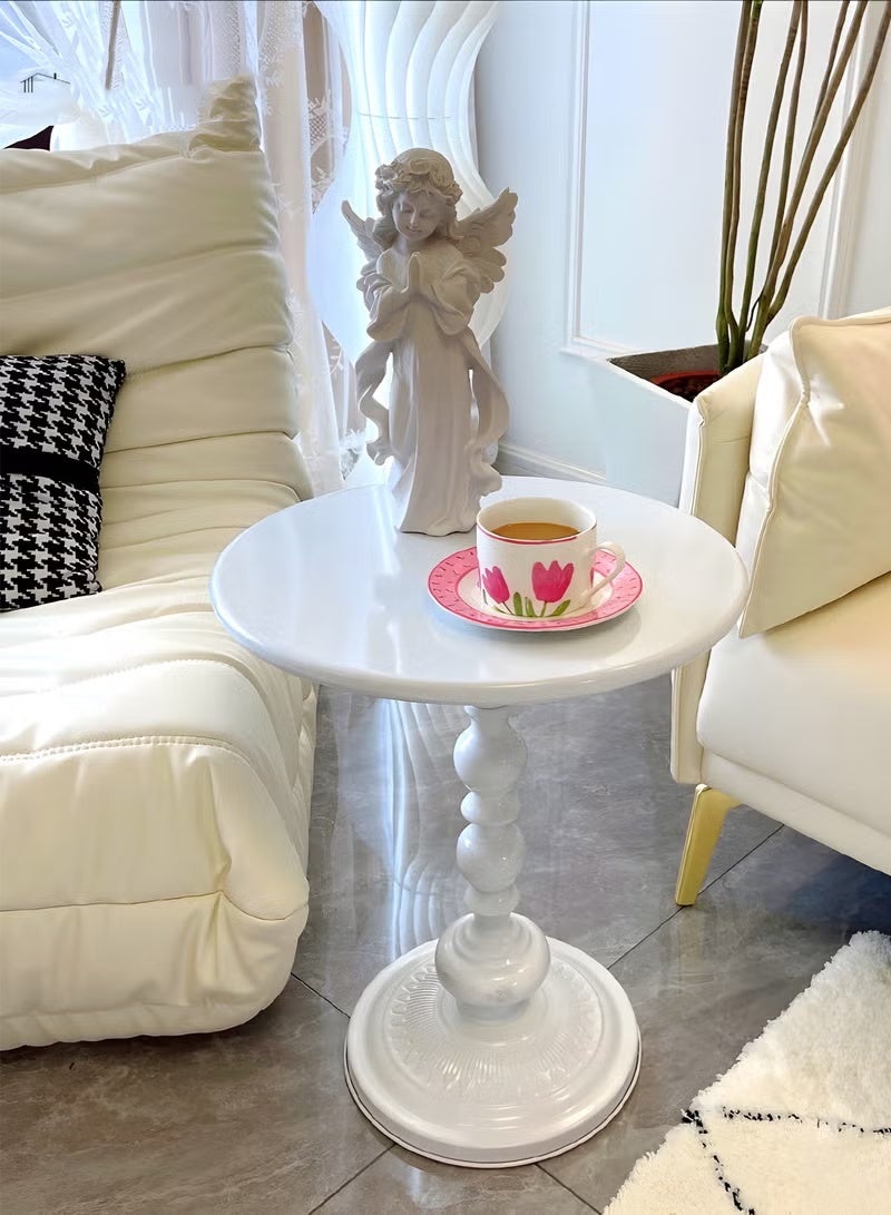 EXCLIFE American sofa side table iron retro bedside antique small round table balcony small coffee table design living room minimalist corner table high gloss white - Image 2