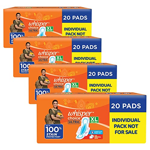 Whisper Choice Ultra Sanitary Pads,80 Xl Pads,Upto 100% Stain Protection All Day,Thin Pads With Magic Gel That Locks Liquid,Super Fast Absorption,Longer Length For Better Coverage,Disposable Wrapper - Image 1