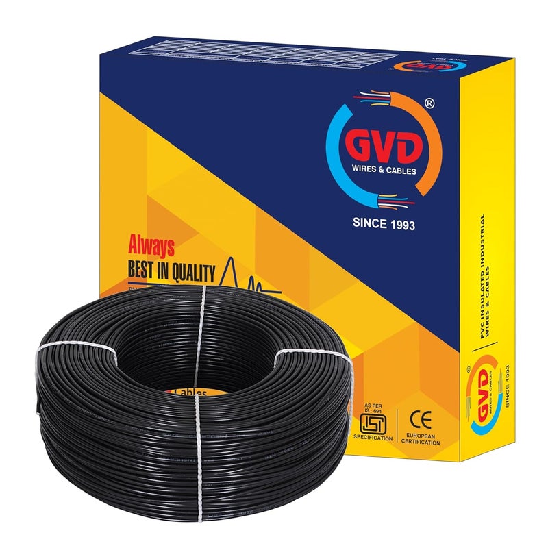 GVD PVC FR Insulated 15mm 90Mtr Single Core Flexible Copper Wires Cables for Home Domestic Industrial Electric Wiring Electric Wire BLACK - Image 1