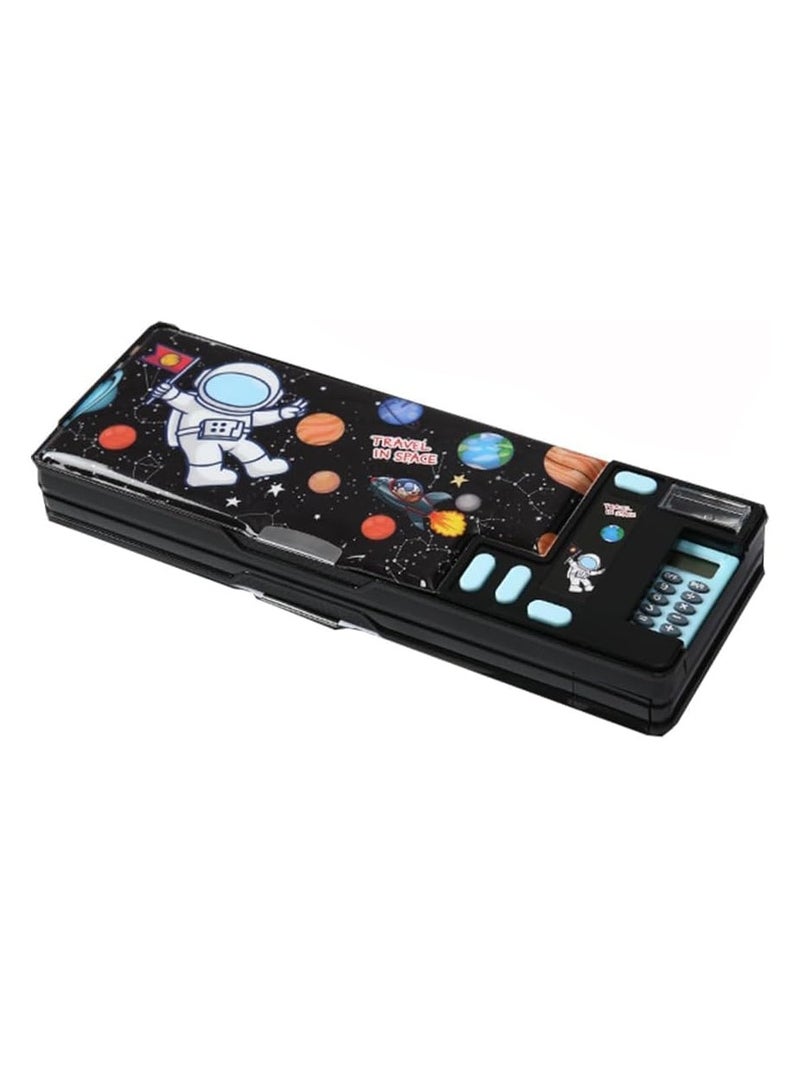 FengSVMA Pop Up Multifunction Pencil Case for Kids, with Calculator Sharpener Cute School Supplies Multifunction Stationery Organizer Space Gift for Kids Teens (Black)  - Image 1