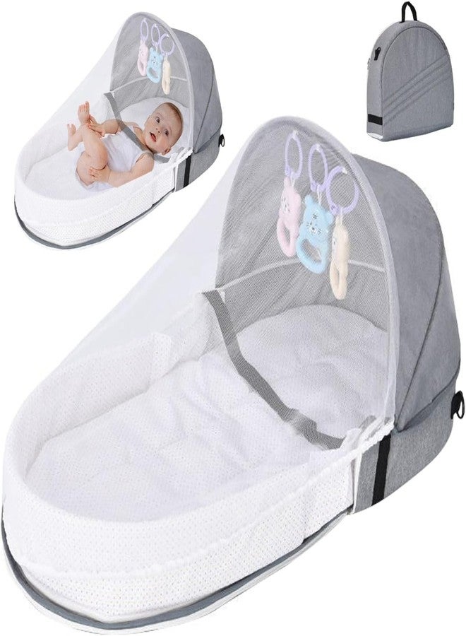 Olpad 3-in-1 Portable Baby Bassinet & Diaper Bag, Foldable Travel Bed with Mosquito Net & Sun Awning, Breathable Newborn Lounger for Co-Sleeping, Lightweight Grey Infant Crib for Camping & Outdoor Use - Image 1
