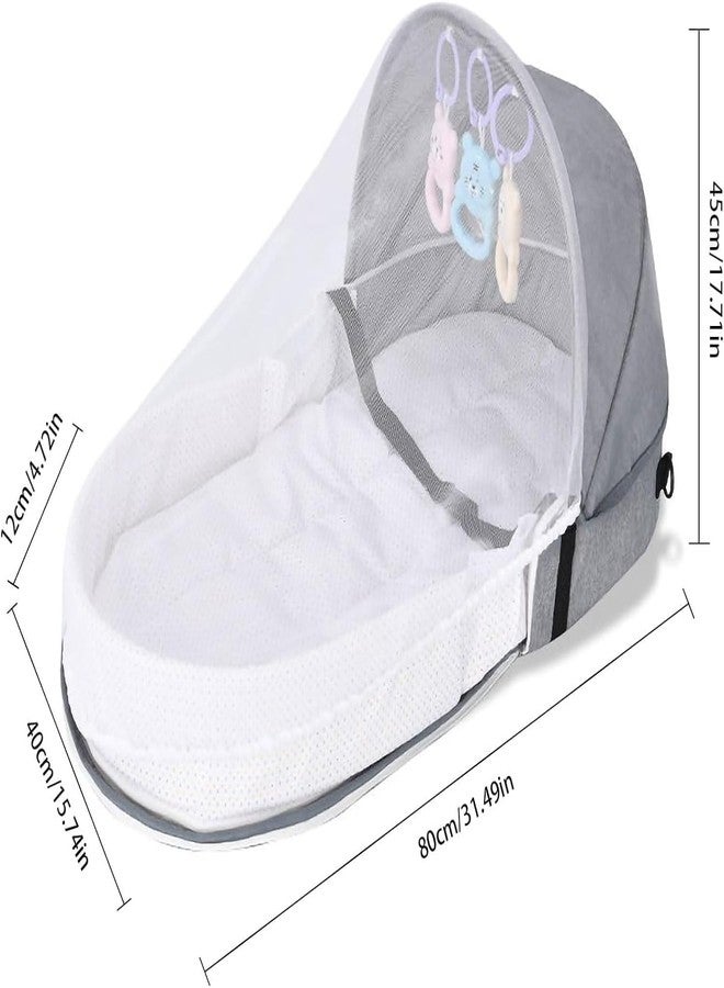 Olpad 3-in-1 Portable Baby Bassinet & Diaper Bag, Foldable Travel Bed with Mosquito Net & Sun Awning, Breathable Newborn Lounger for Co-Sleeping, Lightweight Grey Infant Crib for Camping & Outdoor Use - Image 2