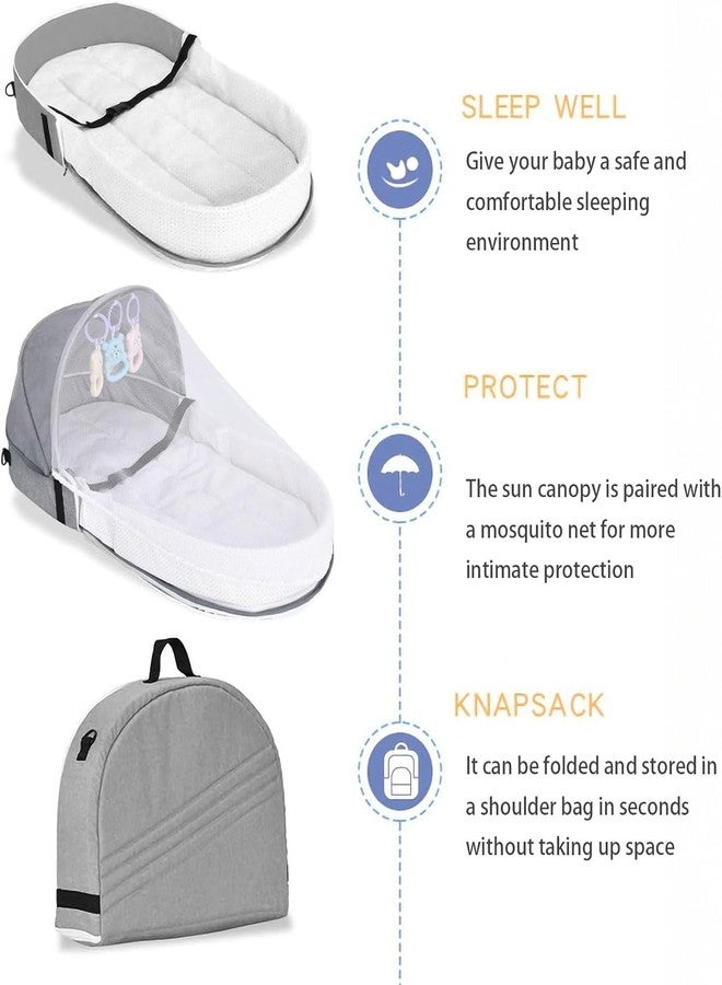 Olpad 3-in-1 Portable Baby Bassinet & Diaper Bag, Foldable Travel Bed with Mosquito Net & Sun Awning, Breathable Newborn Lounger for Co-Sleeping, Lightweight Grey Infant Crib for Camping & Outdoor Use - Image 5