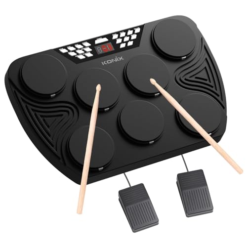 KONIX Electronic Tabletop Drum Set, Portable Electric Drum Kit with 7 Velocity Sensitivity Drum Pads, LED Drum Light, USB-MIDI Mac & PC Support, Ideal Gift for Adult and Beginners - Image 1